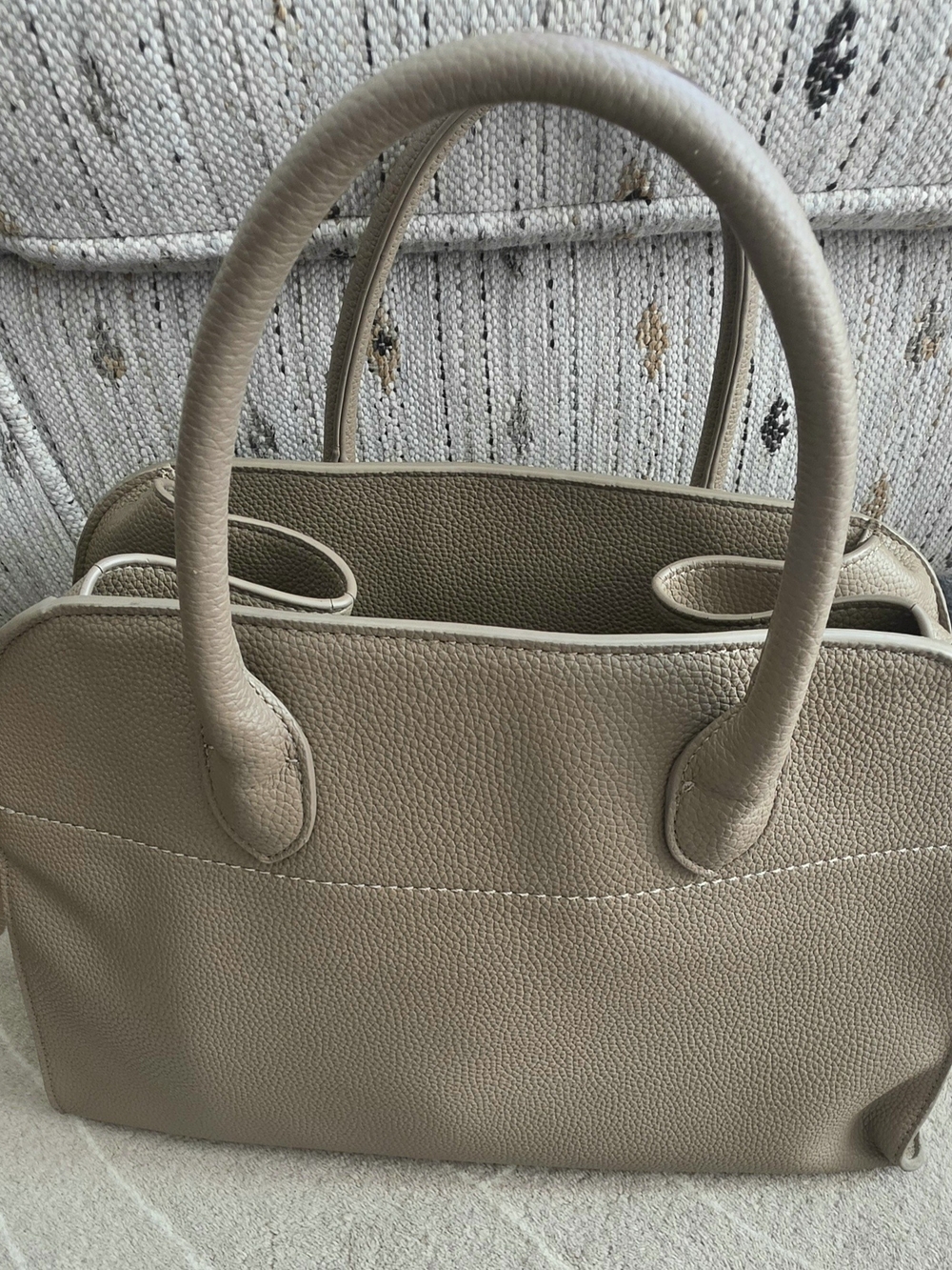 Taupe Leather Double-Handle Women's Tote Bag